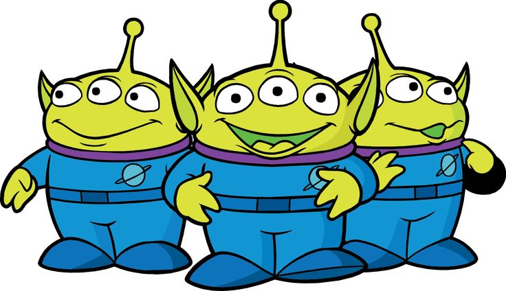 three cartoon aliens are standing next to each other