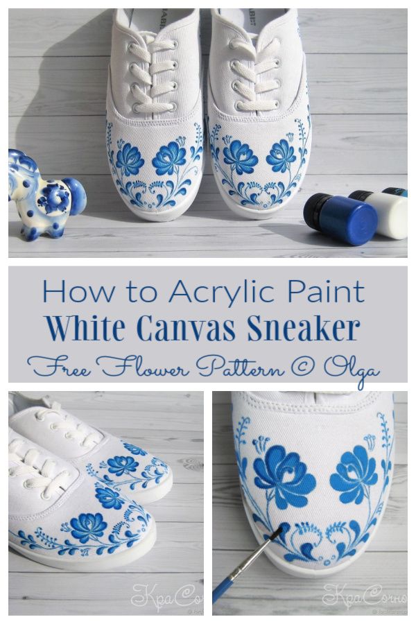 how to acrylic paint white canvas sneakers with flower pattern and laces on them