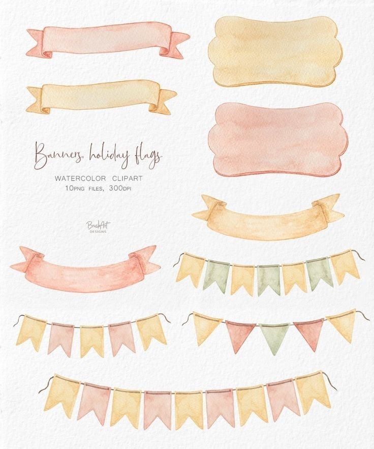 watercolor banners and buntings on white paper