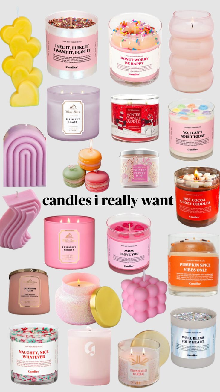 many different types of candles are shown in this collage with the words candles really want