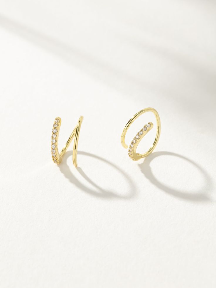 Seeing Double Spiral Hoop Earrings in Gold | Uncommon James One Ear Piercing, Uncommon James, Seeing Double, Double Earrings, Vegan Leather Handbag, Spiral Earrings, Ear Piercing, Earrings In Gold, Jewelry Cleaner