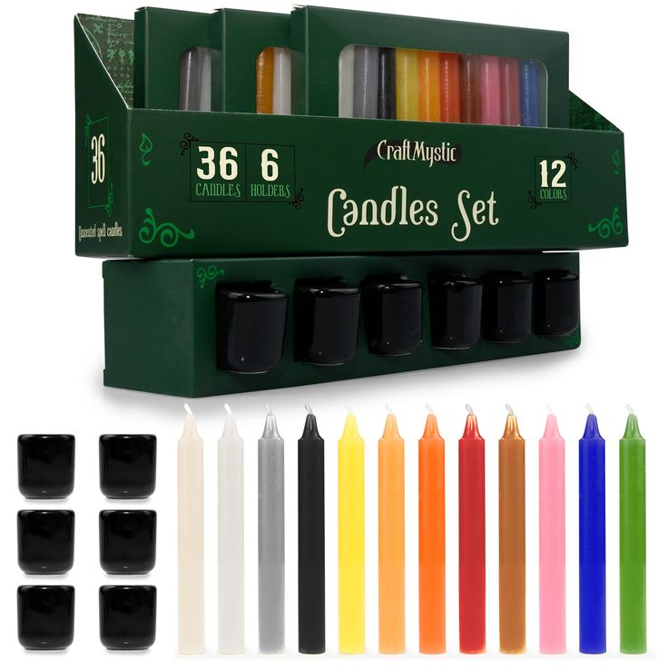 PRICES MAY VARY. What's inside: Perfect witchcraft supplies for magic spells, Wiccan rituals, metaphysics, crystal healing, and meditation, our set includes 36 rainbow-colored taper candles (12 colors, 3 of each color) and 6 black ceramic holders; Perform simple or complex rituals anywhere, outdoor or indoor; Must-have beginner witch kit essentials: These chime candles set are important tools in pagan rituals, prayer, chakra, reiki sessions, witchy stuff or crystal healing; They are integral com Chime Candles, Colored Taper Candles, Good Gifts For Parents, Wiccan Rituals, Witchcraft Candles, Spell Candle, Witch Candles, Pagan Rituals, Wiccan Altar