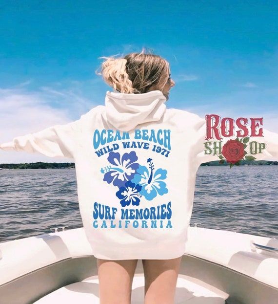 Beachy Hoodies, Painted Hoodies, Ocean Clothes, Siesta Beach Hoodie, Beachy Sweatshirt, Ocean Sweatshirt, Beachy Clothes, Sweatshirts Aesthetic, Crewneck Aesthetic