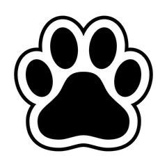 an animal's paw is shown in black and white, with the word dog on it