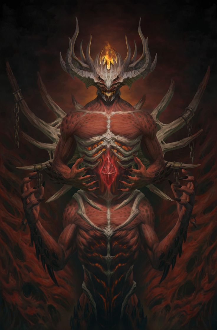 an image of a demonic creature with horns on his head and hands in front of him