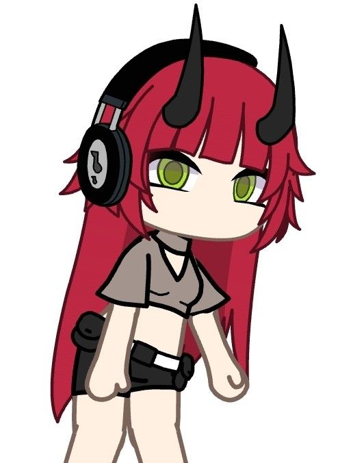 an anime character with horns and headphones