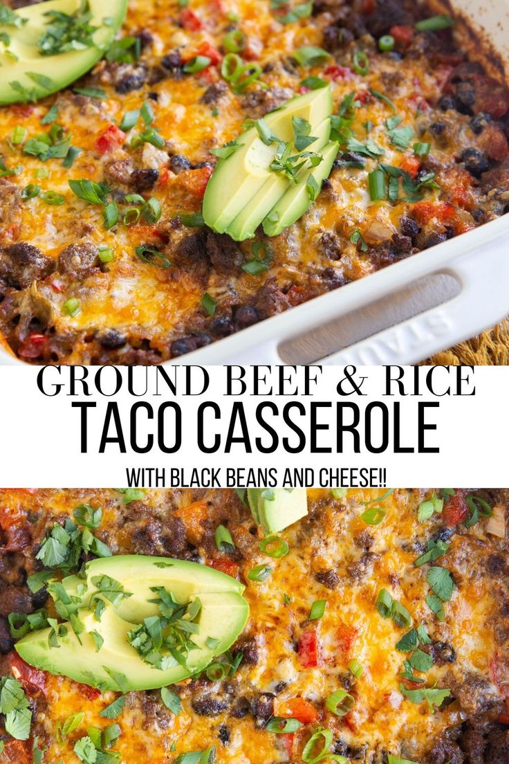 ground beef taco casserole recipe Ground Beef Taco Rice, Mexican Casserole With Beef And Rice, Ground Beef Taco Bake, Taco Casserole With Rice, Casserole With Black Beans, Ground Beef Taco Casserole, Ground Beef Enchilada Casserole, Bell Pepper Salsa, Ground Beef And Rice Casserole