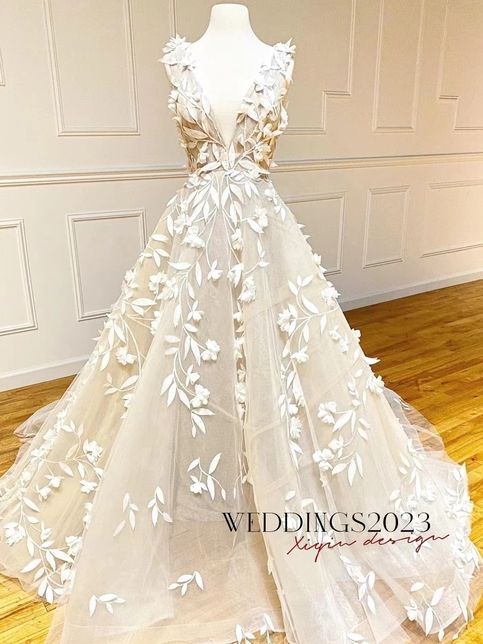 Deep V Neck Champagne Lace Floral Long Prom Dresses V Neck Champagne Formal Evening Dresses Ball Gown W-56068 sold by WEDDINGS2023 on Storenvy Prom Dresses V Neck, Formal Cocktail Party, Dresses V Neck, Curvy Bride, Long Sleeve Gown, Long Prom Dresses, Color Champagne, Lace Evening Dresses, Best Wedding Dresses