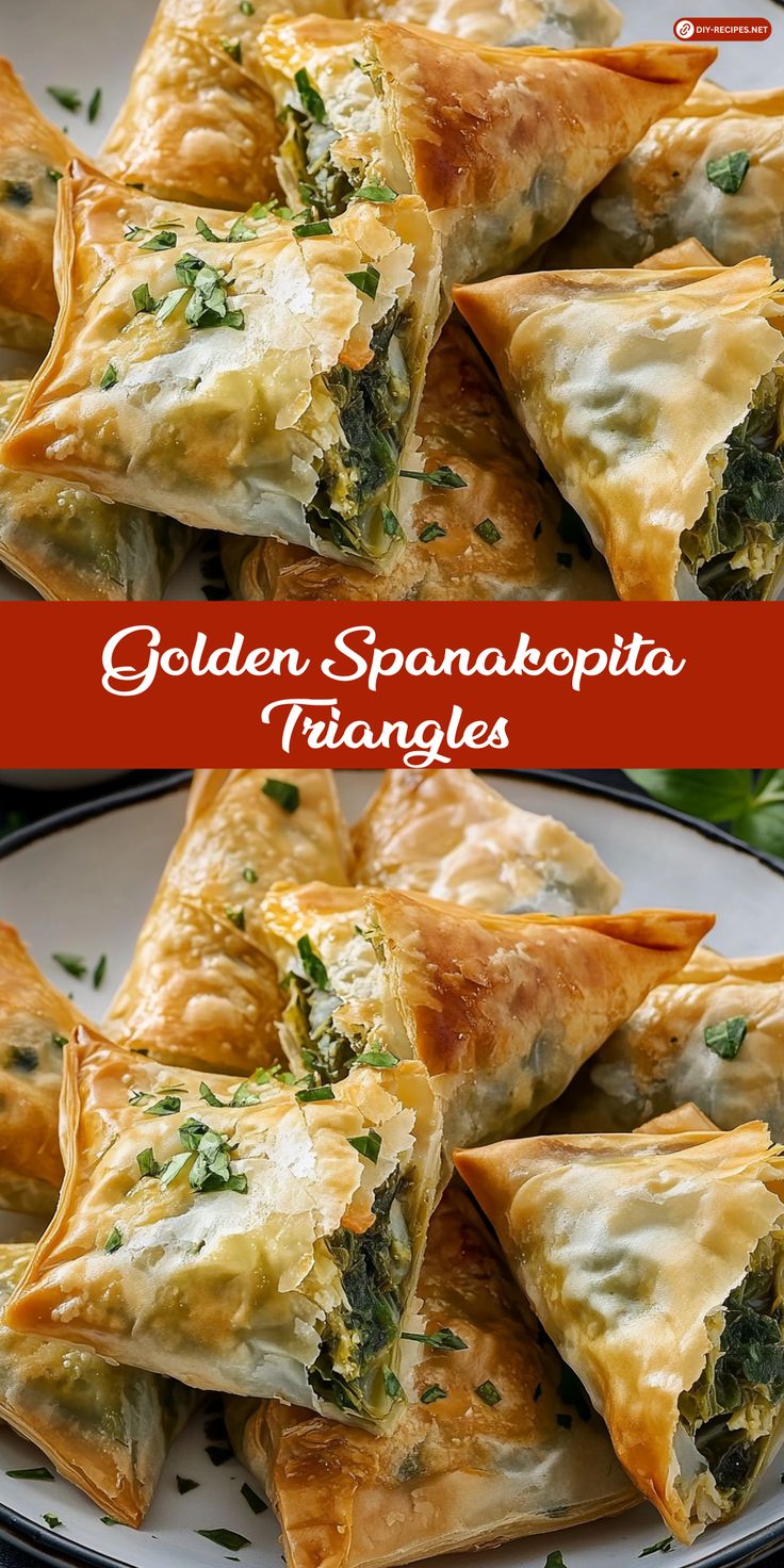 golden spinach and cheese triangles on a plate