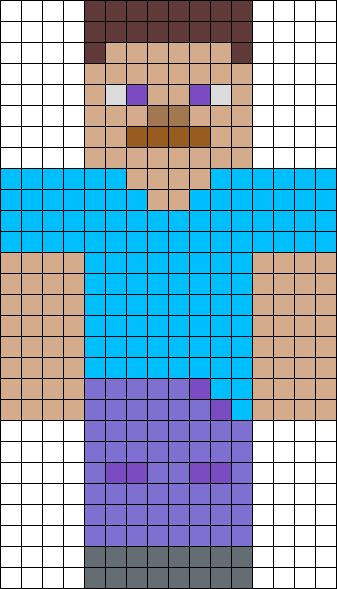 a pixellated image of a man wearing a blue shirt and purple pants with his arms crossed