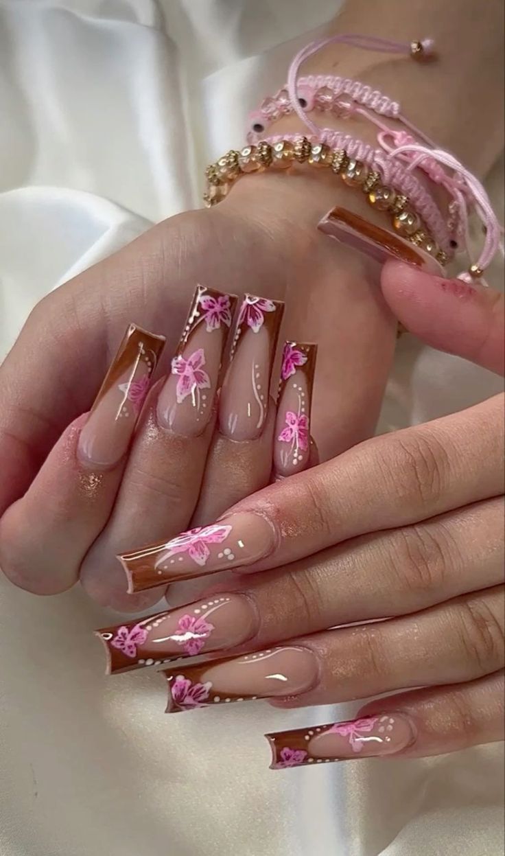 Brazilian Nails, Early 2000 Nails, Latina Nail Designs, Mexican Style Nails, Uni Nails, Dominican Nails, Spring Nail Sets, Fake Nails Long, Long Acrylic Nail Designs