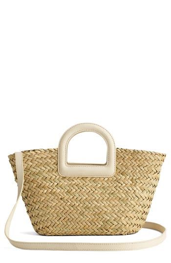 Bring a coastal element to any look with this basket bag that's woven from seagrass straw plaited in a chevron pattern. The summery piece is accompanied by a slim leather strap for carrying versatility. Push-pin tab closure Top carry handles; removable, adjustable crossbody strap Unlined Seagrass straw with leather trim Imported Handwoven Bag, Mini Bucket, Woman Bags Handbags, Basket Bag, Plaits, Chevron Pattern, Push Pin, Leather Trim, Crossbody Strap