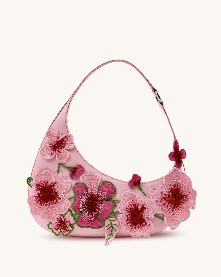 Harlee Embroidered Shoulder Bag - Pink Cute Leather Handbags, Fashion Items Accessories, Pretty Purses And Handbags, Purses In Style Now, Evening Bags With Embroidered Logo, Spring Embroidered Handheld Shoulder Bag, Pink Handheld Embroidered Shoulder Bag, Handheld Embroidered Shoulder Bag For Spring, Spring Handheld Embroidered Shoulder Bag