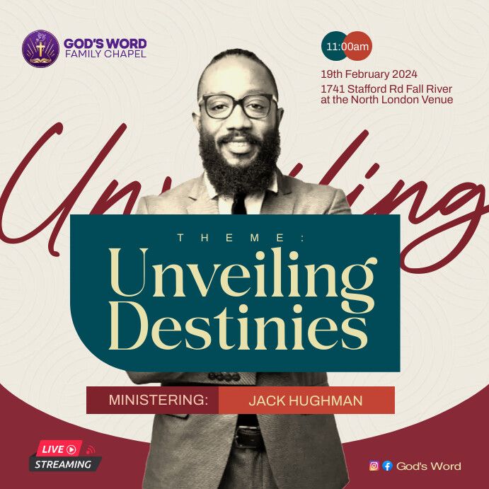 the unveiling destinies flyer with a man in a suit and tie