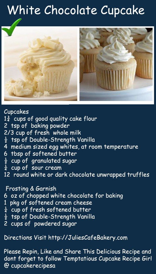 the recipe for white chocolate cupcakes is shown