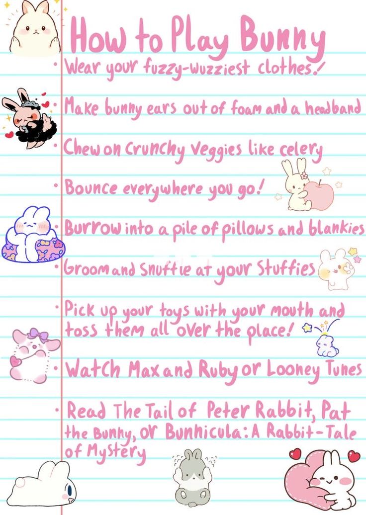 an image of how to play bunny on lined paper with the words, how to play bunny