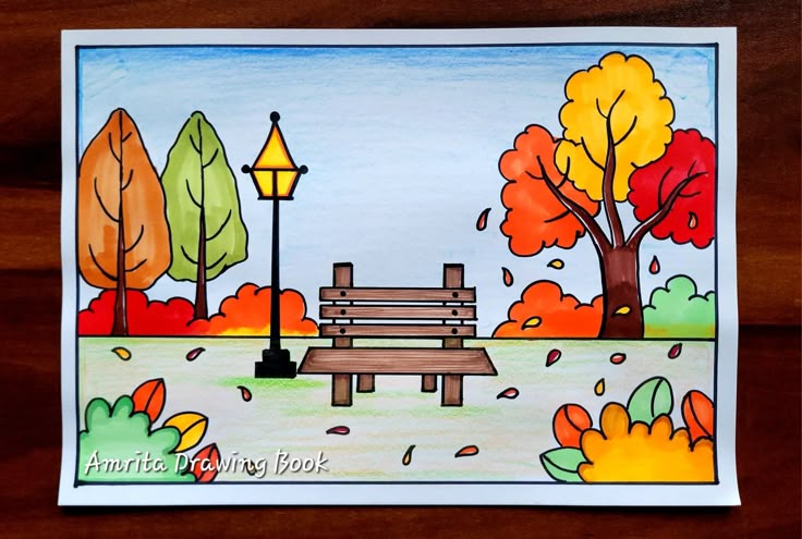 Easy and Simple Autumn Season Drawing | Fall Season Garden scenery Drawing | Types of Season Drawing Drawing Classes For Kids Teaching, Class Drawing School, Drawing For Class 4th, Garden Scenery Drawing, My School Drawing, Autumn Drawing Easy, Autumn Aesthetic Drawing, Fall Aesthetic Drawing, Autumn Season Drawing