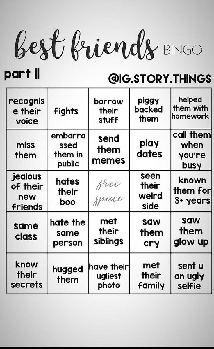 the best friends bingo game is shown in black and white, with words on it