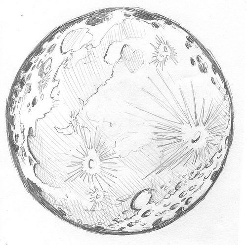 a drawing of the moon in black and white