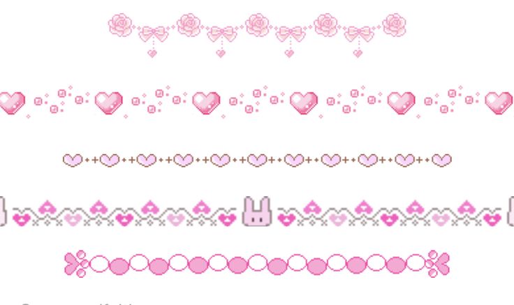 some pink hearts and bunnies are arranged in rows on a white background with the words,