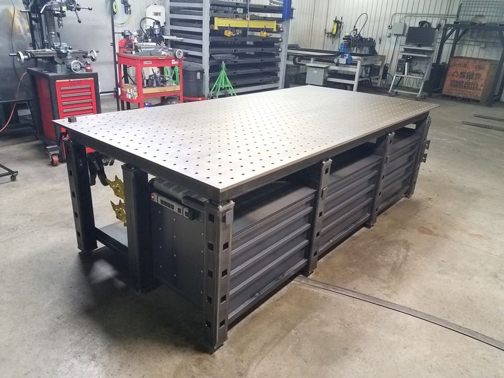 a workbench in a garage with lots of tools