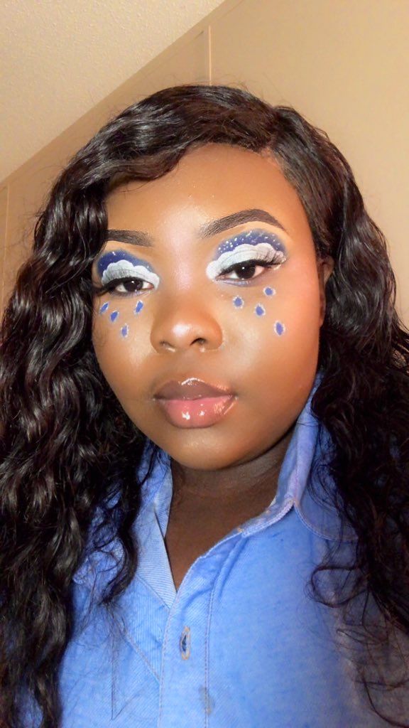 Weather Makeup Looks, Cloudy Makeup Look, Rainy Makeup, Midnight Rain Costume, Storm Makeup Look, Raindrop Makeup, Storm Makeup Halloween, Rain Makeup Look, Rain Makeup