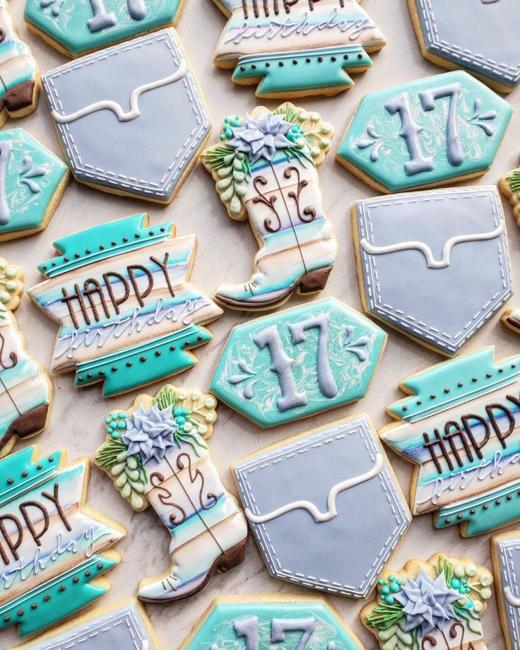 decorated cookies with the words happy seventyth birthday