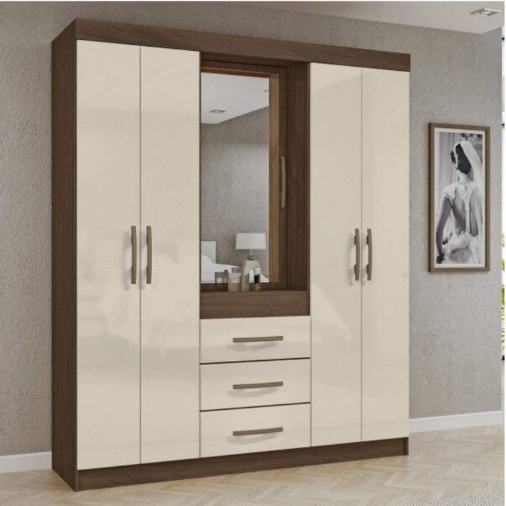 a large white and brown cabinet in a room