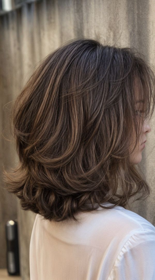 shoulder-length layered haircut Medium Hairstyle With Layers Women, Short Long Layers Haircut, Short Hair Medium Layers, Haircut Layers Short Hair, Haircut From Long To Short, 2 Layer Haircut Short, Layered Haircuts For Medium Short Hair, Women’s Layered Medium Hair, One Length Layered Hair