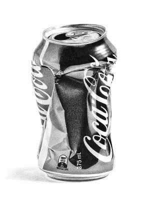 a black and white drawing of a can of coca - cola with the lid open