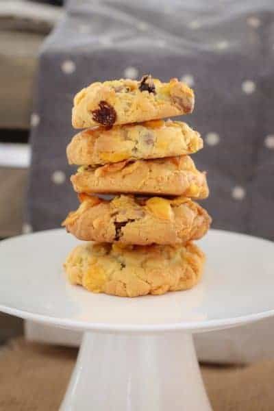 a stack of cookies sitting on top of a white plate