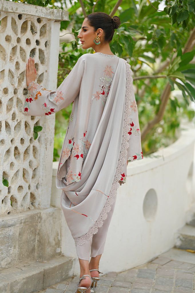 Raia – Sania Maskatiya International Unstitched Cotton Silk Fabric For Reception, Unstitched Cotton Silk Embroidered Fabric For Reception, Silk Salwar Kameez With Floral Embroidery For Reception, Silk Blouse Piece For Reception At Eid, Eid Reception Silk Blouse Piece, Silk Blouse Piece For Eid Reception, Elegant Embroidered Straight Kurta With Dupatta, Elegant Floral Embroidered Straight Kurta Fabric, Embroidered Sheer Dupatta For Festive Occasions