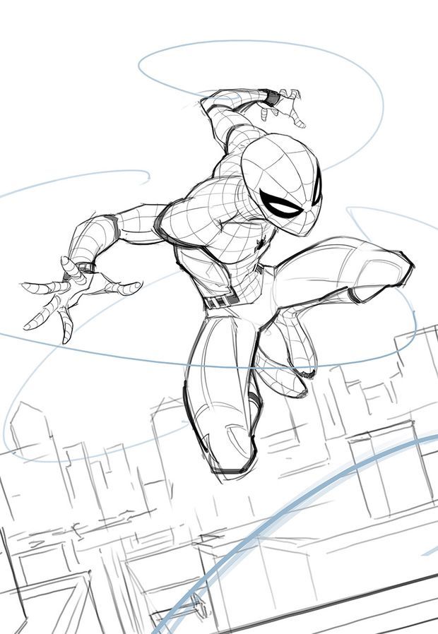 a drawing of a spider man flying through the air