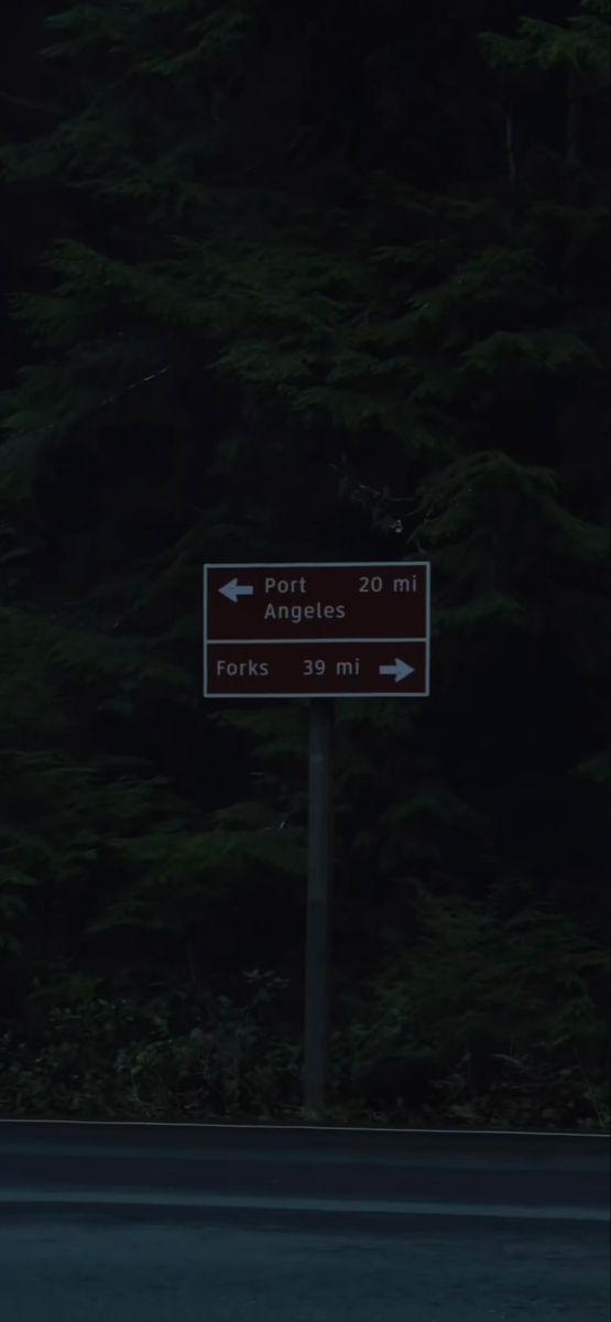 a street sign sitting on the side of a road next to some tall green trees