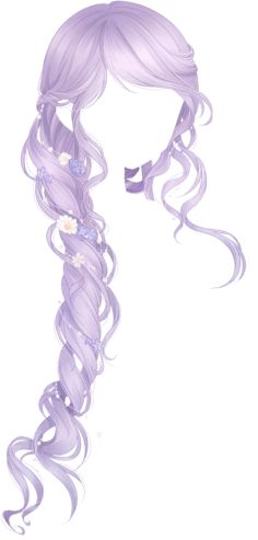 a drawing of a girl with long purple hair