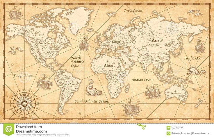 an old world map with all the countries and their names on parchment paper - stock photo