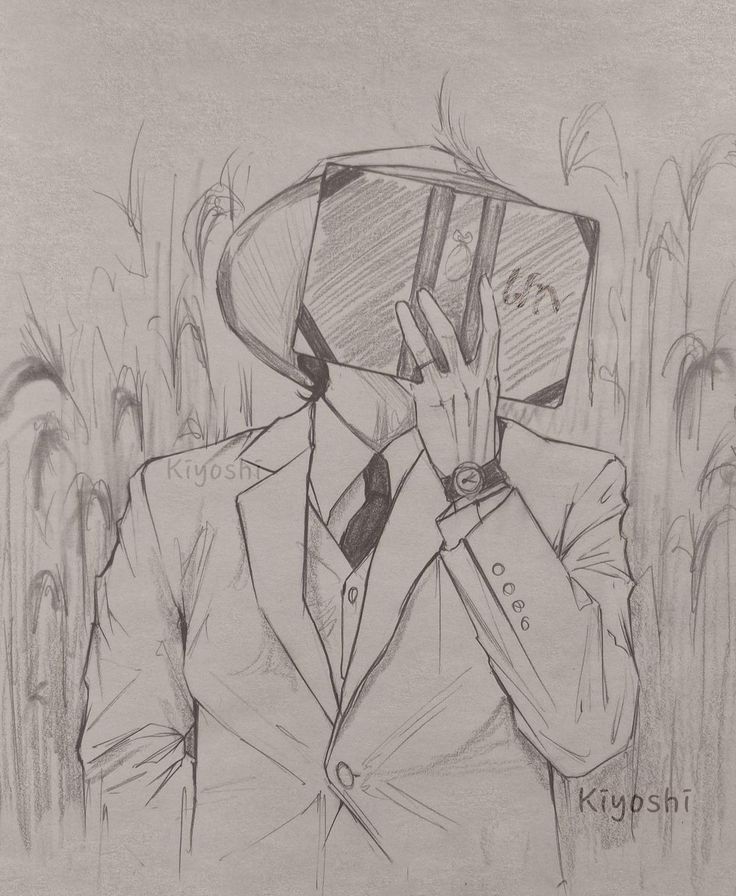 a drawing of a man in a suit and tie holding a suitcase over his head