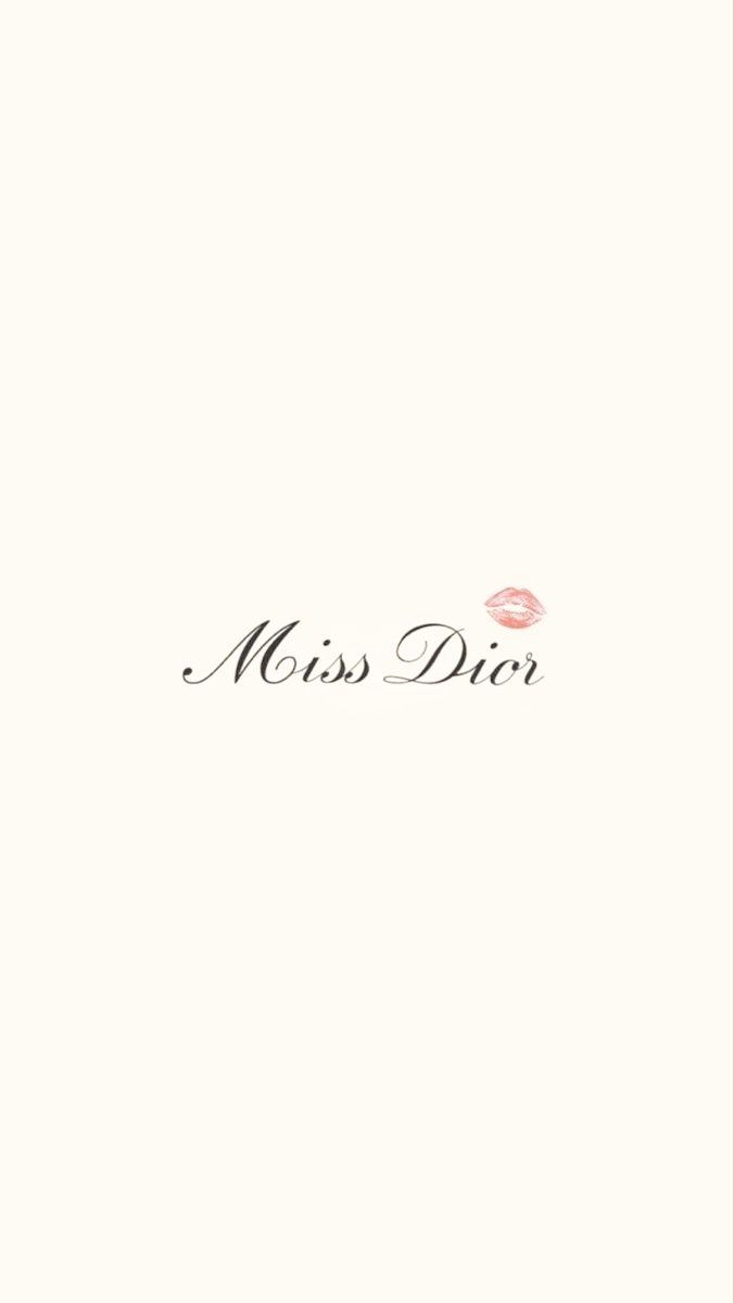 the miss dior logo is shown in black and white, with pink flowers on it