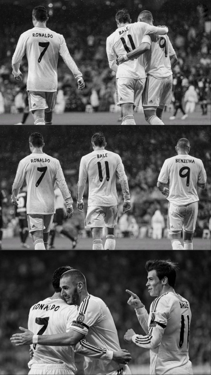 several different shots of soccer players in black and white