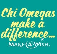 the words chi omegas make a difference make a wish on a green background