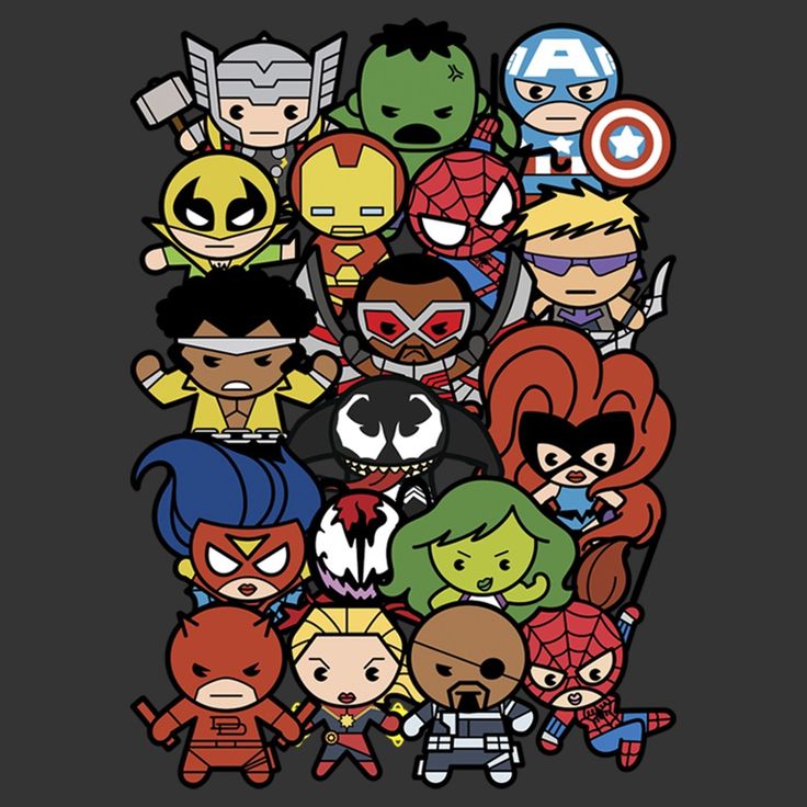 an image of many cartoon characters on a black t - shirt with the words avengers