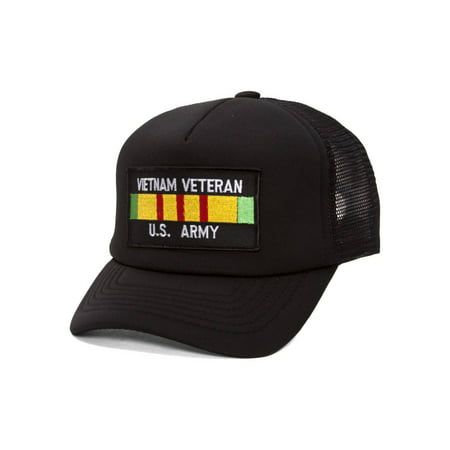 Represent the United States proudly with this high quality military trucker hats with embroidered patch. Size: One Size.  Color: Black.  Gender: unisex.  Age Group: adult. Military Style Baseball Cap With Logo Patch, Military Cap With Logo Patch, Military Style Cap With Logo Patch, Military Snapback Baseball Cap With Logo Patch, Black Military Trucker Hat, Military Style Black Snapback Hat, Military Style Trucker Hat, Military Style Black Snapback Cap, Trucker Visor Hat With Logo Patch