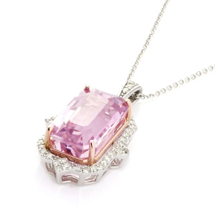 Indulge in the mesmerizing allure of this 8.51 Cts Kunzite and White Diamond Pendant. Crafted in 14K two tone, this exquisite piece showcases a stunning kunzite gemstone that radiates a captivating sparkle. Adorned with white diamonds, this pendant exudes timeless elegance and is a perfect addition to any jewelry collection. Pink Diamond Gemstones With Accents, Luxury Morganite Gemstone Jewelry, Elegant Morganite Jewelry, Elegant Morganite Gemstone Jewelry, Elegant Morganite Jewelry With Accent Stones, Luxury Morganite Jewelry In White Gold, Luxury White Gold Morganite Jewelry, Luxury Pink Gemstones For Gift, Yellow Gold Jewelry With Kunzite Gemstones