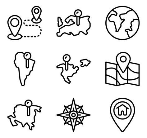 black and white map icons on a white background