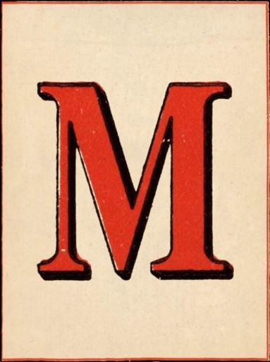 the letter m is made up of red and white letters with black border around it