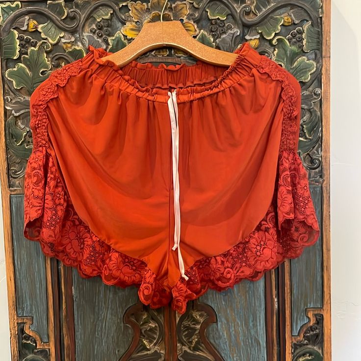 These Were Most Likely A Sample And Do Not Have Any Tags Whatsoever. They Are Really Soft With A Sexy Lace Detail. Fits S-M Drawstring Elastic Waistband. Red Lace Trim Summer Bottoms, Reddish Orange, Sleep Shorts, Orange Red, Lace Detail, Women's Intimates, Sleep, Elastic, Orange