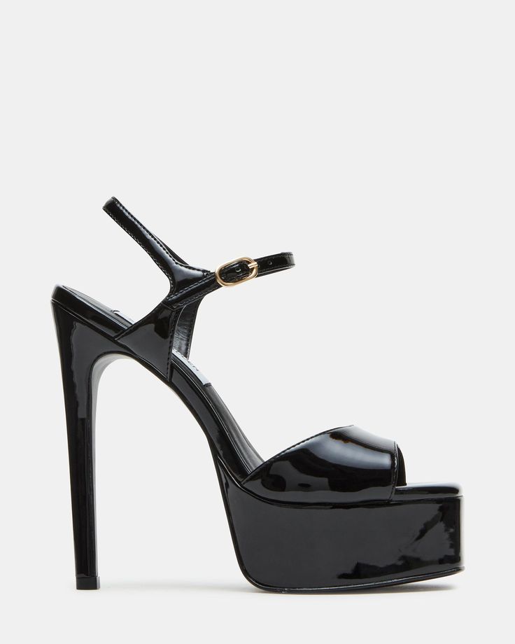 Elevate your style with our COLOGNE stiletto heels. With a daring platform and edgy square toe design, these heels will take your look to new heights. Boldly step into any occasion and make a statement that is both fierce and elegant. 5.75 inch heel height 1.5 inch platform Synthetic upper material Synthetic lining Synthetic sock Synthetic sole Imported Black Satin Platform Heels, Luxury Black Platform Heels, Black Heels Steve Madden, Black High-cut Platform Heels, Steve Madden Regal Black Patent, Chic Black Outfits, Chic Sweatshirt, Denim Short Jumpsuit, Outfits Retro