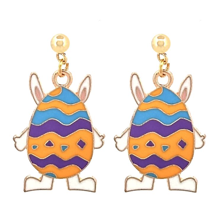 Get into the Easter spirit with our handmade Easter Egg Bunny Dangle Earrings. These festive earrings are crafted from premium alloy with a glossy enamel coating and hang from 24K gold-plated hypoallergenic stud posts. They're perfect for holiday celebrations or as a fun springtime accessory. Material: 24K Gold Plated Hypoallergenic Stud Posts, Enameled Bunny Charm Dimension (Size): Approx. 1.9" Drop x 0.65" W (Post Back Closure) Style: Easter Bunny Charm, Colorful, Dangle, Fashion Hypoallergeni Festive Earrings, Easter Egg Bunny, Earrings Purple, Hypoallergenic Earrings, Enamel Charms, Purple Orange, Holiday Celebration, Easter Egg, Spring Time