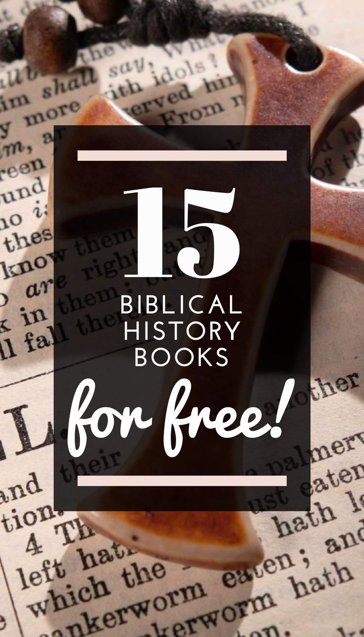 a cross with the words 15 biblical history books for free on top of an open book