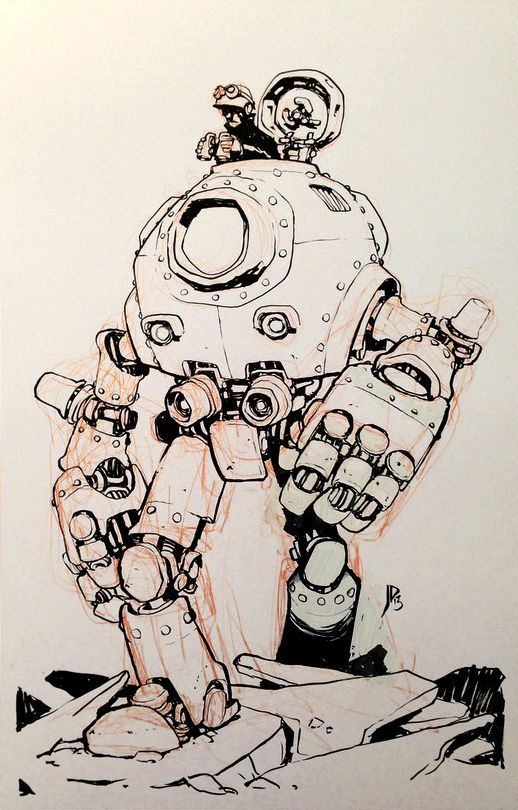 a drawing of a robot holding a bottle